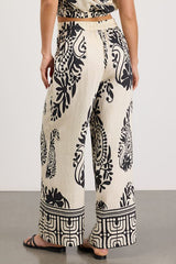 Gaia Ivory and Black Boho Print Wide-Leg Pants