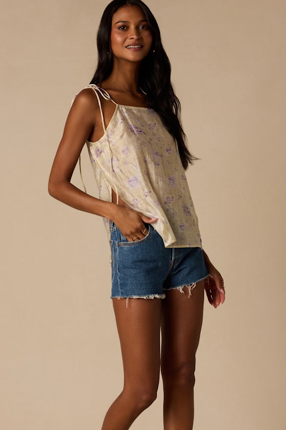 Avalon Cream Floral Tie-Strap Tank Top