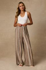 Tasia Taupe Embroidered Wide-Leg Pants