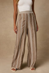 Tasia Taupe Embroidered Wide-Leg Pants