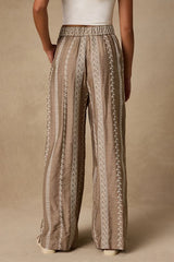 Tasia Taupe Embroidered Wide-Leg Pants