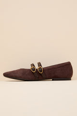Ardene Mahogany Suede Leather Buckle Ballet Flats