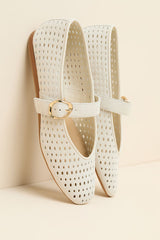 Baylee Cream Perforated Suede Buckle Ballet Flats