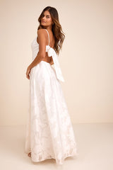 Perfected Aura White Jacquard Tie-Back Maxi Dress with Pockets