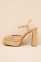 Lexie Natural Raffia Ankle Strap Platform Heels