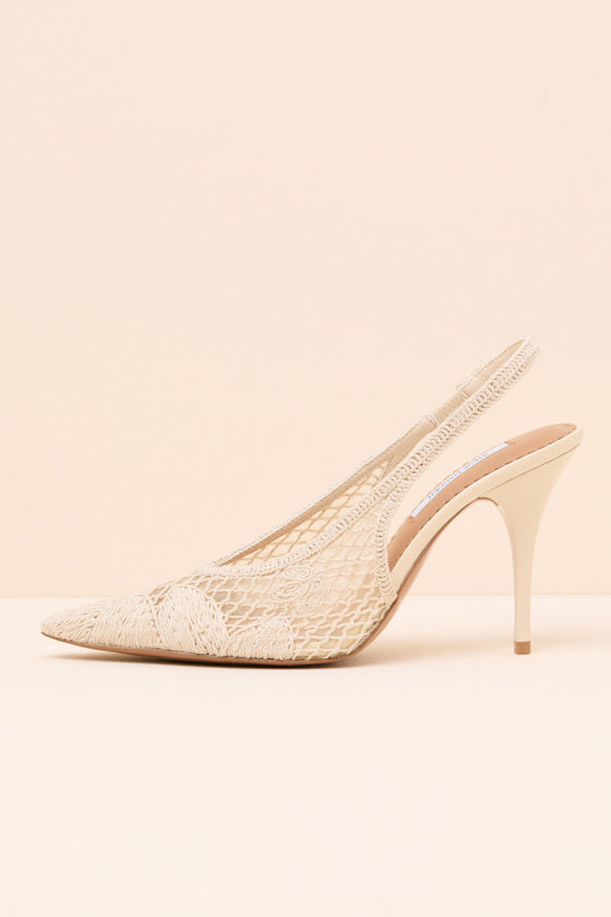 Andromeda Natural Crochet Pointed-Toe Slingback Pumps