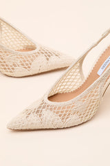 Andromeda Natural Crochet Pointed-Toe Slingback Pumps