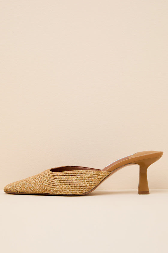 Alyse Natural Raffia Pointed-Toe Mule Pumps