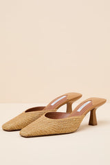 Alyse Natural Raffia Pointed-Toe Mule Pumps