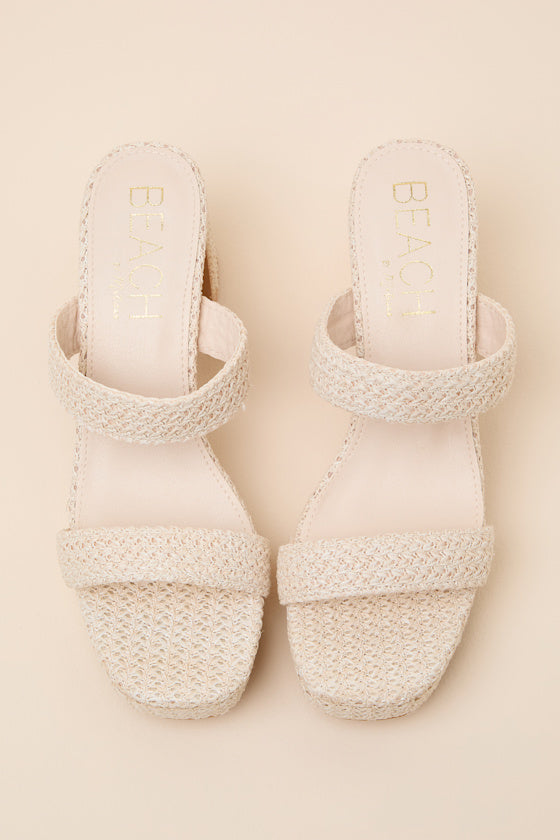 Echo Natural Raffia Platform High Heel Slide Sandals