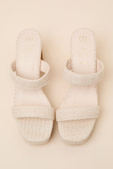 Echo Natural Raffia Platform High Heel Slide Sandals