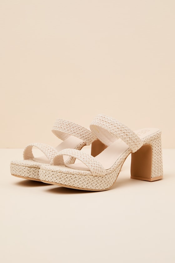 Echo Natural Raffia Platform High Heel Slide Sandals