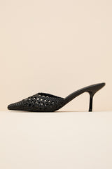 Tia Black Woven Pointed-Toe Mule Pumps