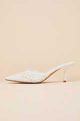 Tia White Woven Pointed-Toe Mule Pumps