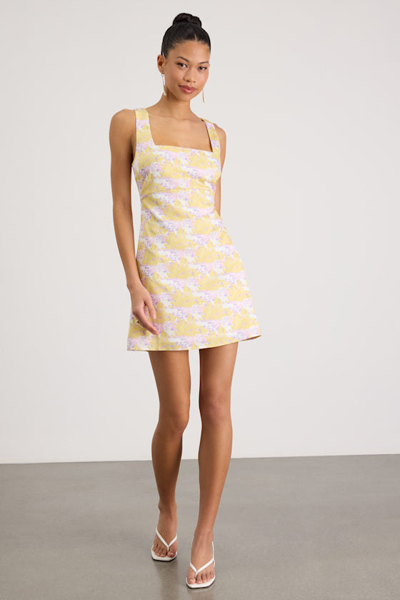 Truly the Cutest White Multi Satin Square Neck Mini Dress