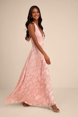 Maira Blush Pink Floral Burnout Halter Maxi Dress