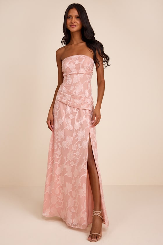 Joelle Blush Pink Floral Burnout Drop Waist Maxi Dress
