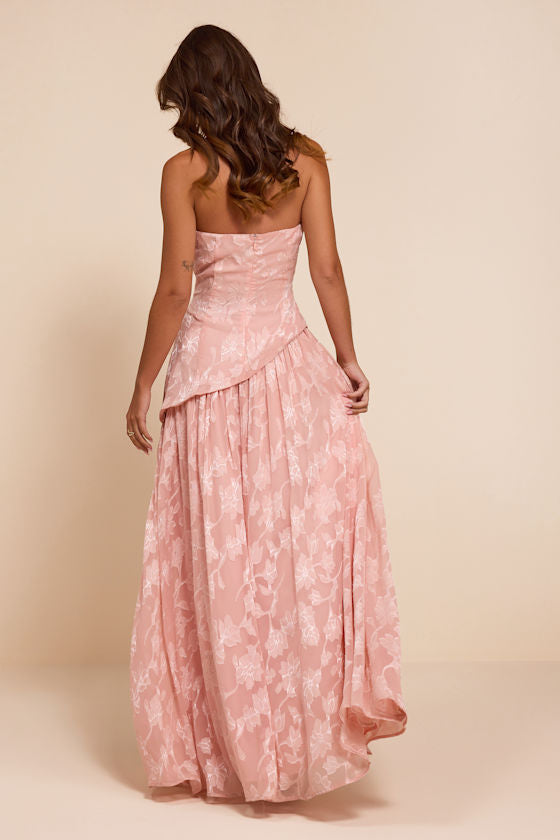 Allison Pink Floral Burnout Drop Waist Maxi Dress