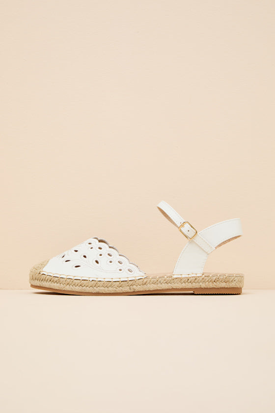 Meeka White Ankle Strap Flatform Espadrilles