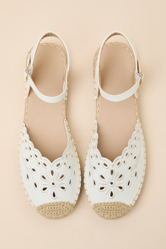 Meeka White Ankle Strap Flatform Espadrilles