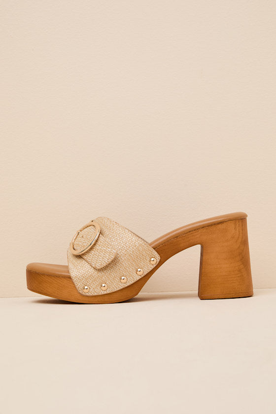 Joplin Beige Raffia Platform Slide Sandals