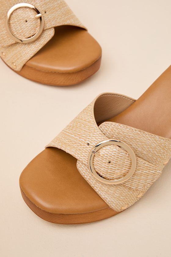Joplin Beige Raffia Platform Slide Sandals