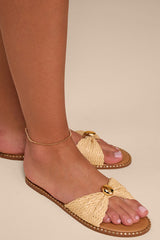 Robby Beige Raffia Slide Sandals