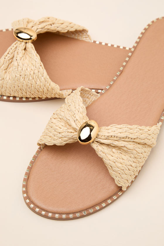 Robby Beige Raffia Slide Sandals