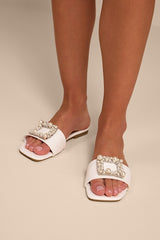 Lucinda White Pearl Slide Sandals