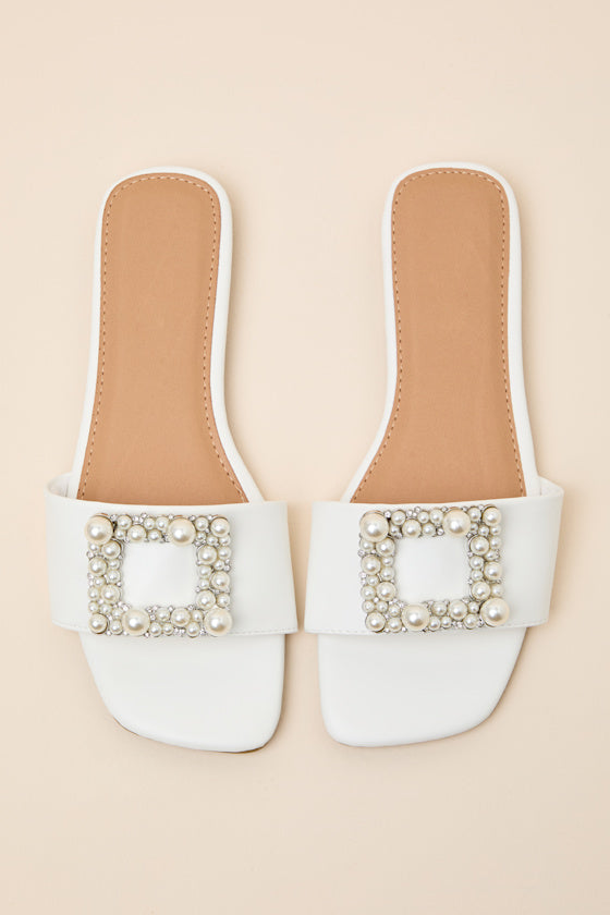 Lucinda White Pearl Slide Sandals
