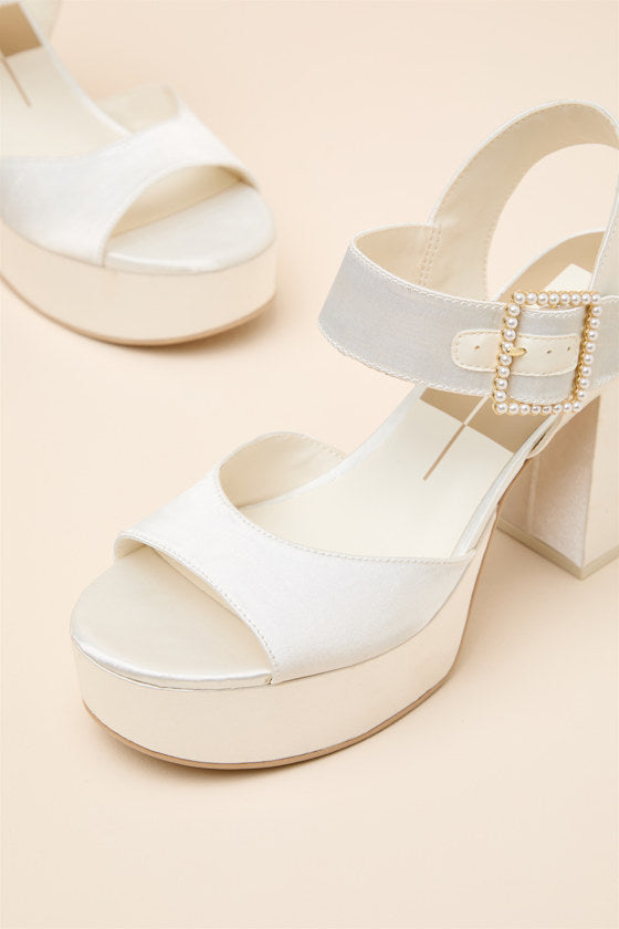 Bobby True White Satin Platform High Heel Sandals