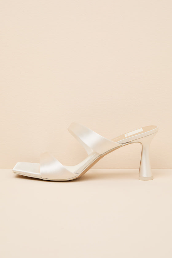 Icelyn Off White Satin High Heel Slide Sandals