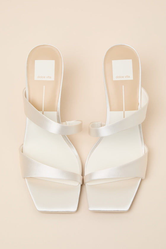 Icelyn Off White Satin High Heel Slide Sandals