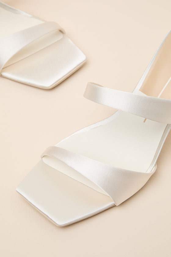 Icelyn Off White Satin High Heel Slide Sandals