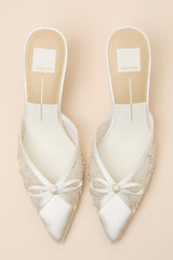 Emit Soft White Beaded Pointed-Toe Mule Pumps