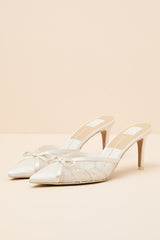 Emit Soft White Beaded Pointed-Toe Mule Pumps