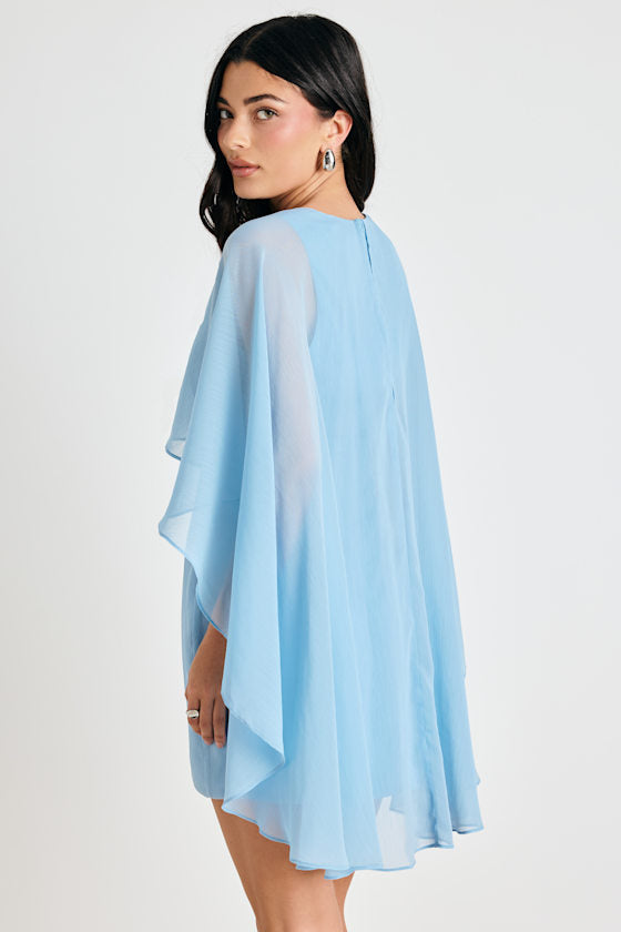 Jolia Light Blue Cape V-Neck Mini Dress