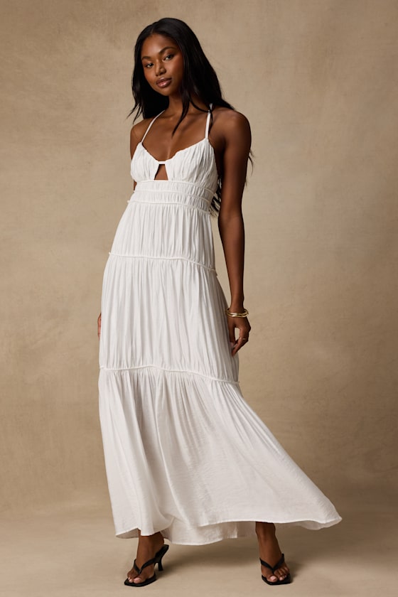 Devaney White Tie-Back Maxi Dress
