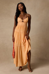 Devaney Light Orange Tie-Back Maxi Dress