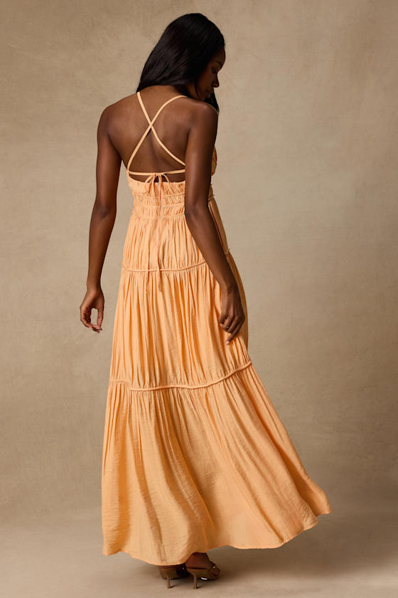 Devaney Light Orange Tie-Back Maxi Dress