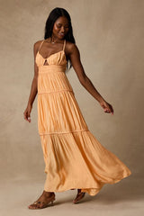 Devaney Light Orange Tie-Back Maxi Dress