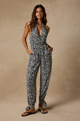 Elodie Black Multi Boho Print Backless Jumpsuit