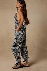 Elodie Black Multi Boho Print Backless Jumpsuit