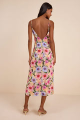 Jovany Pink Multi Floral Jacquard Slip Midi Dress