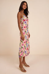 Jovany Pink Multi Floral Jacquard Slip Midi Dress