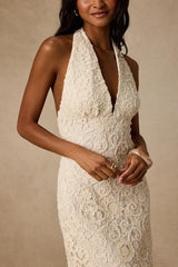 Rayanna Cream Crochet Halter Maxi Dress