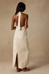 Rayanna Cream Crochet Halter Maxi Dress