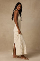 Rayanna Cream Crochet Halter Maxi Dress