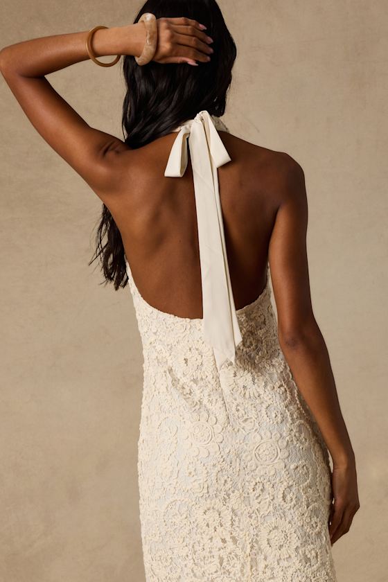 Rayanna Cream Crochet Halter Maxi Dress