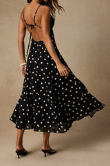 Oraya Black Polka Dot Tie-Back Midi Dress